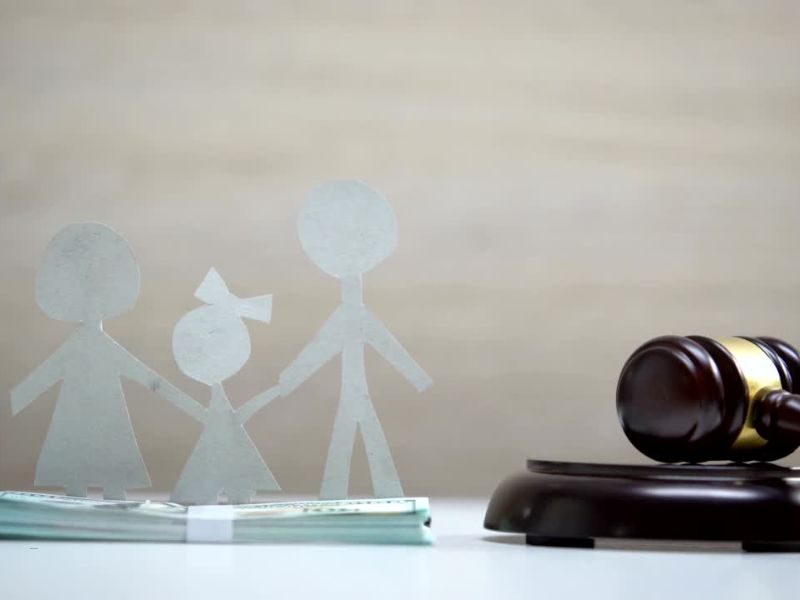 prikaz palice advokatske, para sa detetom od papira i novca na stolu